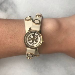 Tory Burch Reva Mini Studded Double-Wrap Watch